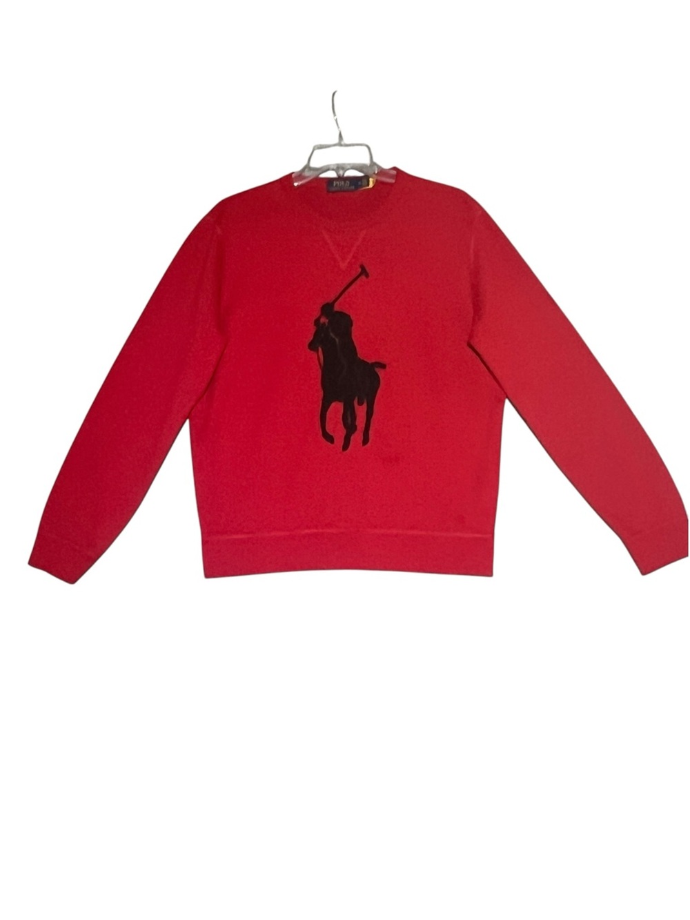 POLO RALPH LAUREN Womens Red Sweatshirt Big Textured Pony Logo Crewneck Medium - Picture 13 of 13